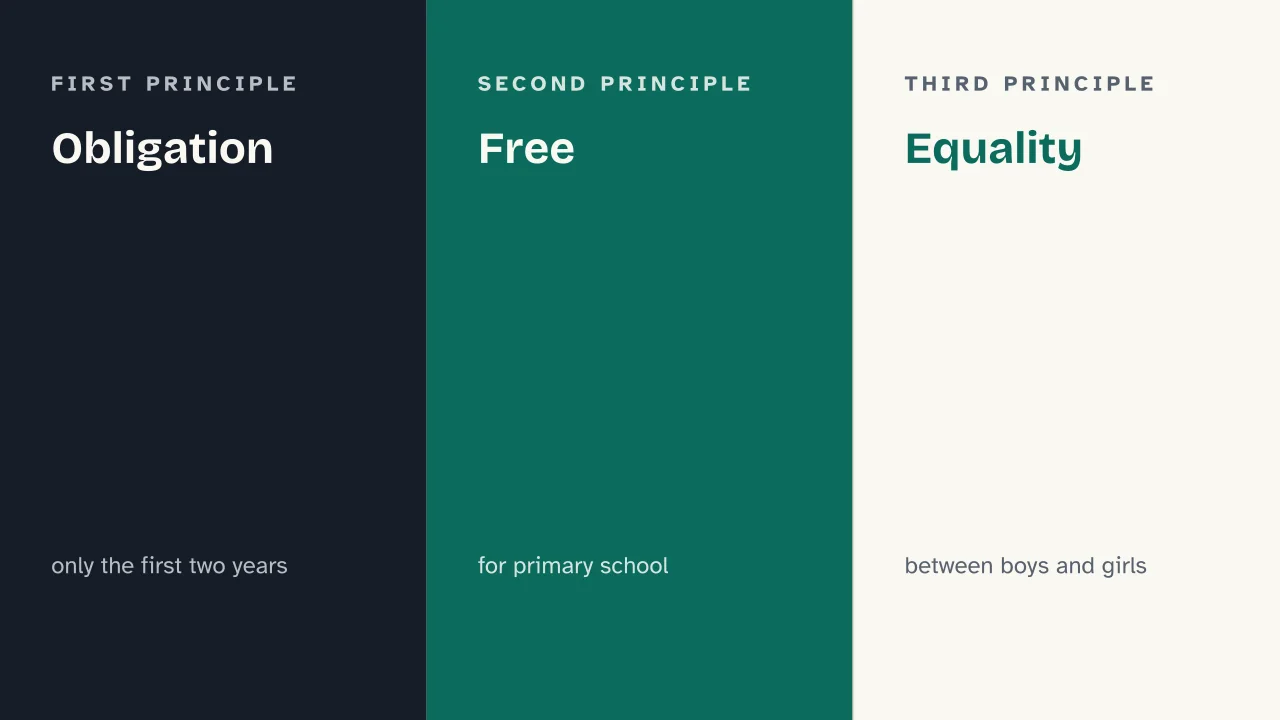 Slide 7 of the presentation on Public Education Movement: Obligation · Free · Equality