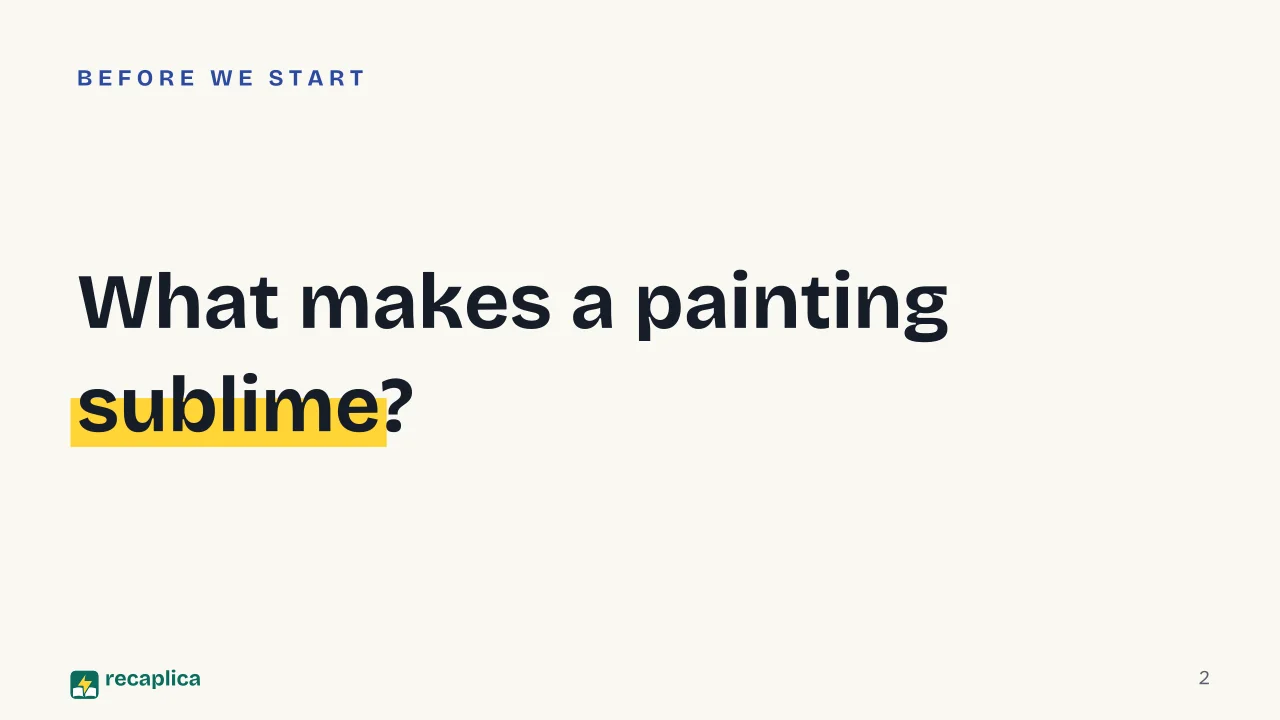 Slide 2 of the presentation on What Is Romanticism in Art? Period, Style and National Schools: What makes a painting sublime?