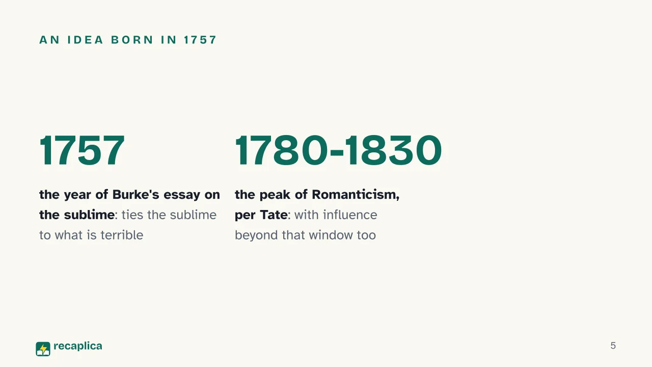 Slide 5 of the presentation on What Is Romanticism in Art? Period, Style and National Schools: An idea born in 1757