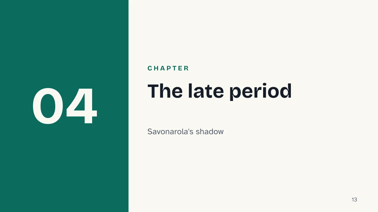 Slide 13 of the presentation on Botticelli: Chapter 04: The late period