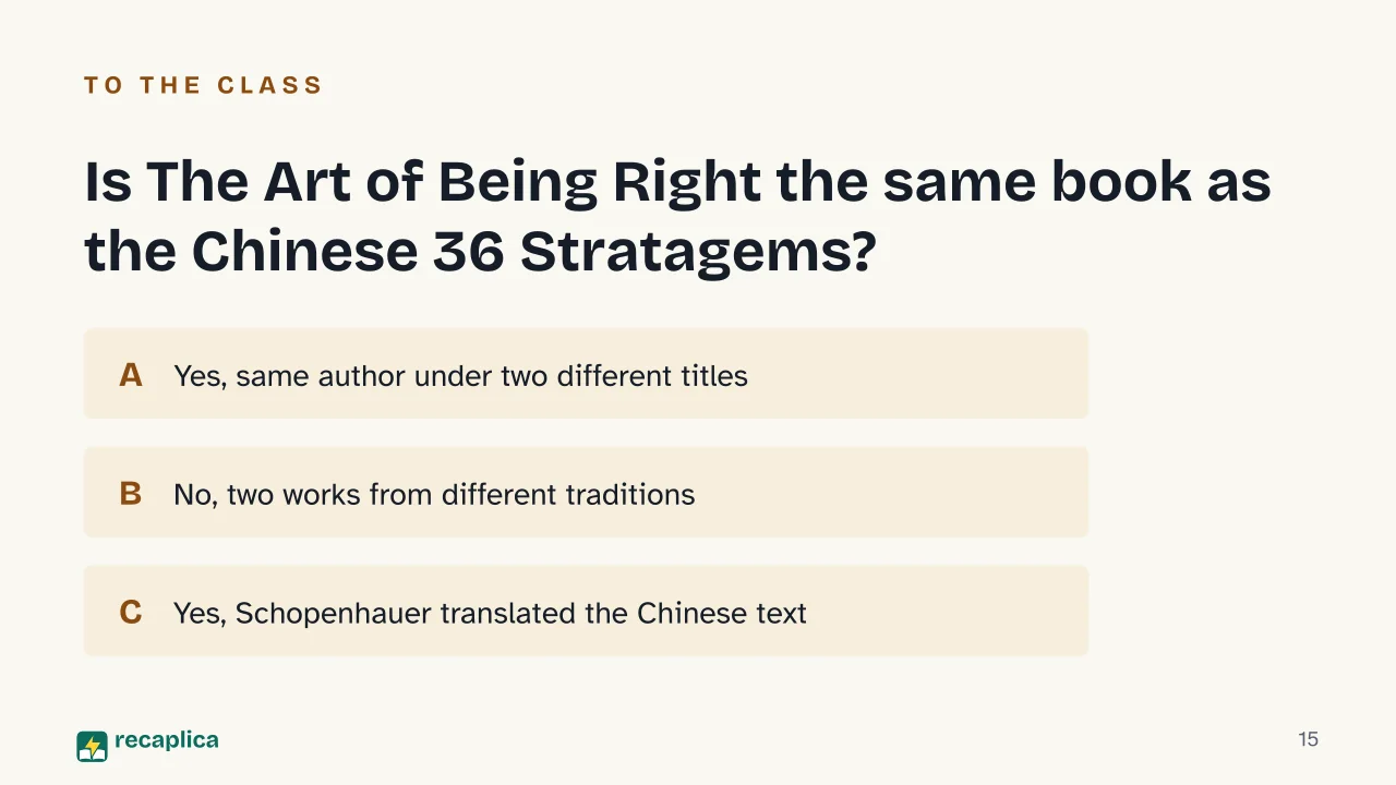Slide 15 of the presentation on The Art of Being Right: Is The Art of Being Right the same book as the Chinese 36 Stratagems?