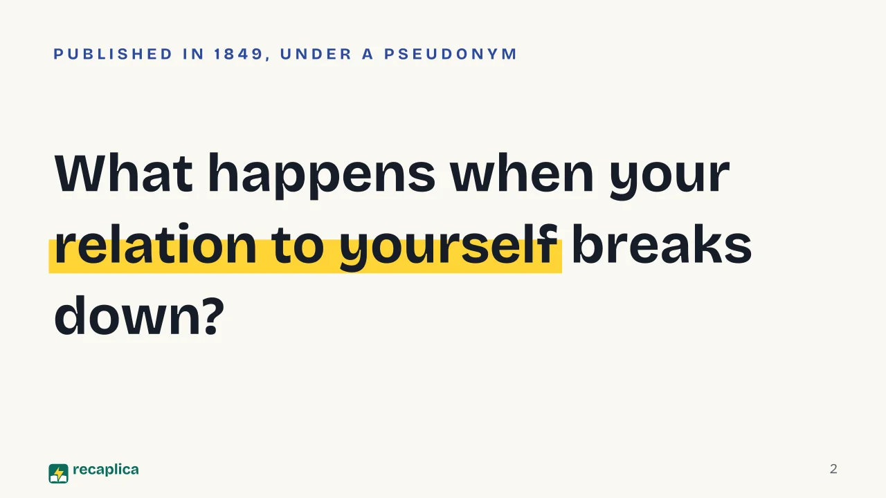 Slide 2 of the presentation on The Sickness Unto Death: What happens when your relation to yourself breaks down?