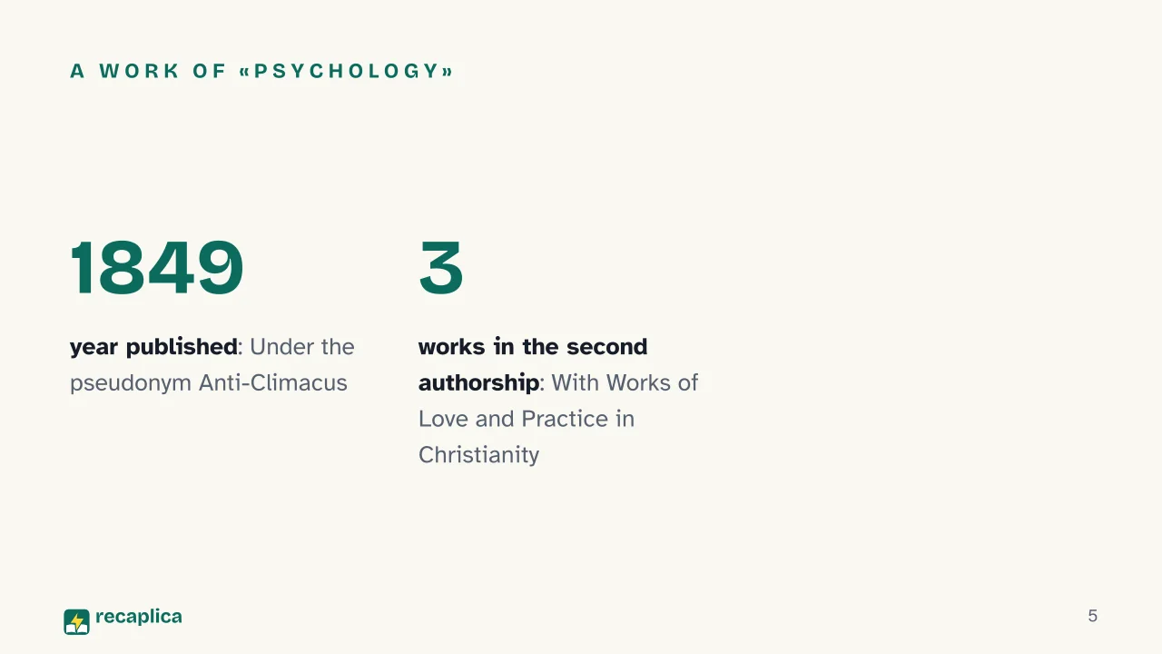 Slide 5 of the presentation on The Sickness Unto Death: A work of «psychology»