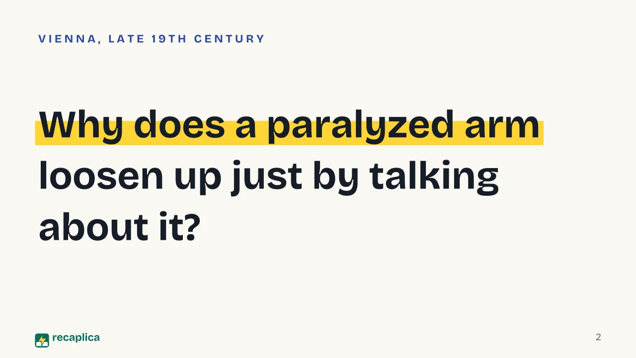 Slide 2 of the presentation on Sigmund Freud and the Birth of Psychoanalysis: Why does a paralyzed arm loosen up just by talking about it?