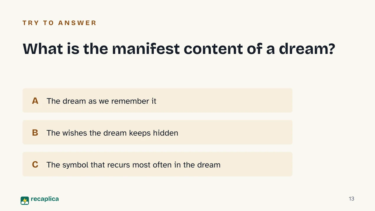 Slide 13 of the presentation on Sigmund Freud's Interpretation of Dreams: What is the manifest content of a dream?