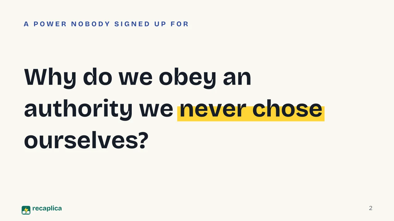 Slide 2 of the presentation on Social Contract Theory: Why do we obey an authority we never chose ourselves?