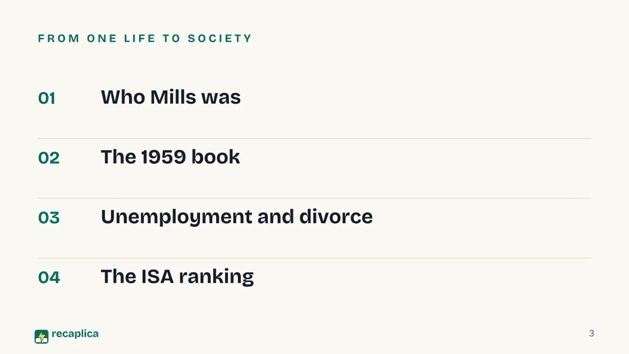 Slide 3 of the presentation on Sociological Imagination: From one life to society