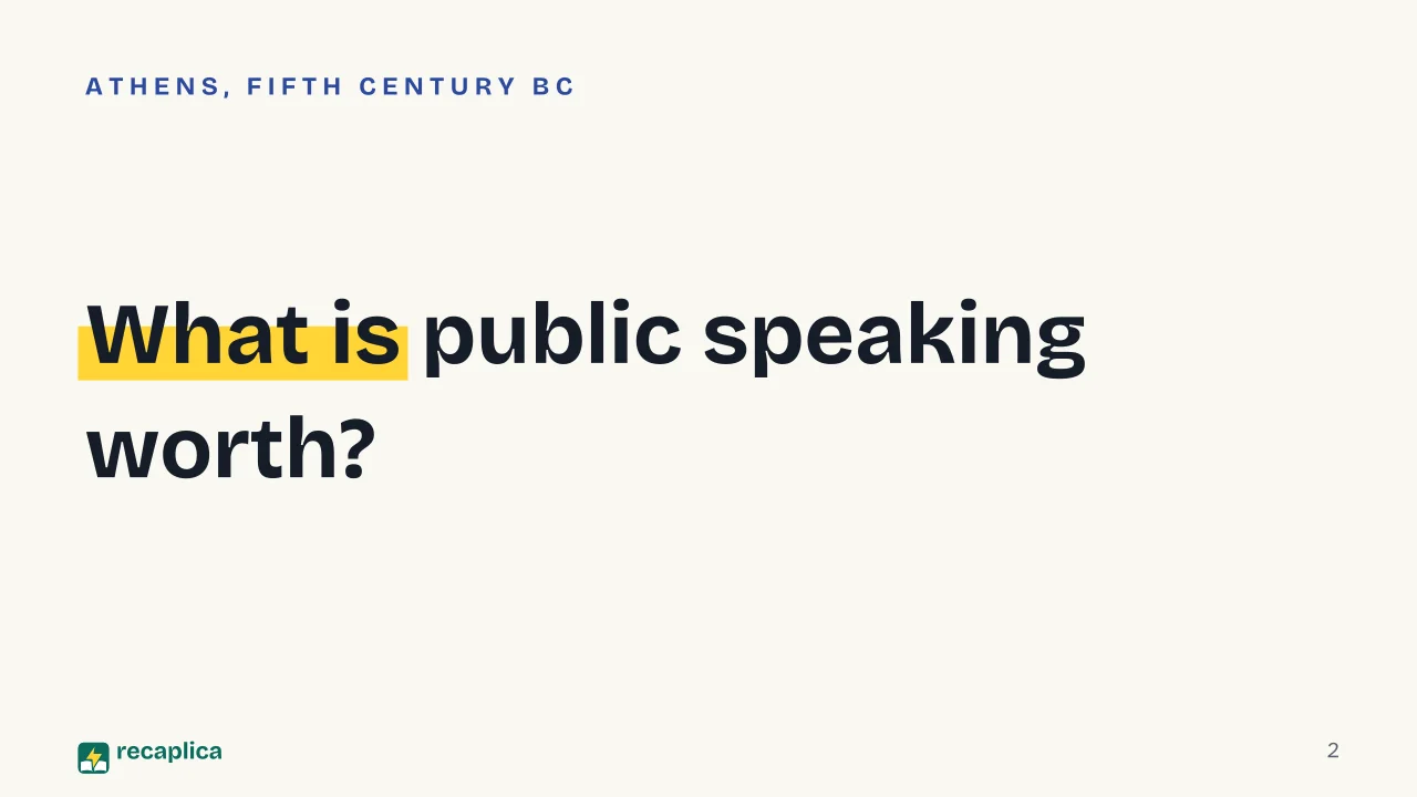 Slide 2 of the presentation on Sophists: What is public speaking worth?
