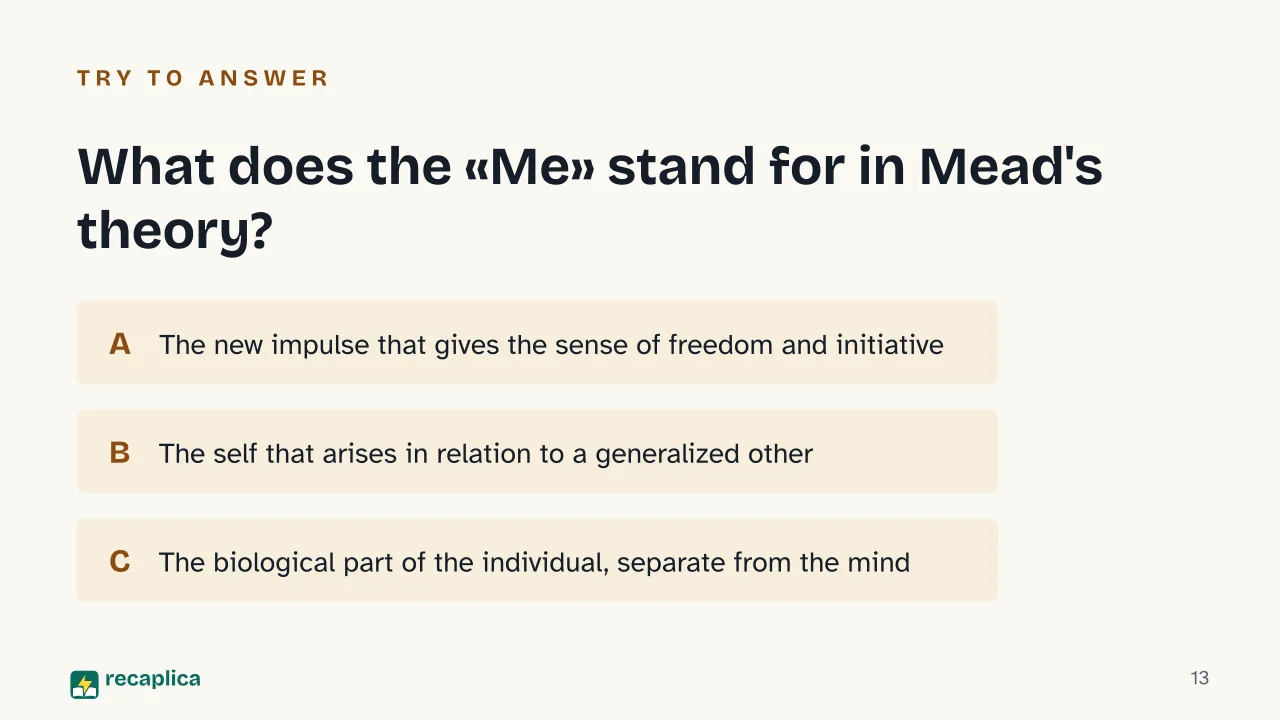 Slide 13 of the presentation on Symbolic Interactionism: What does the «Me» stand for in Mead's theory?