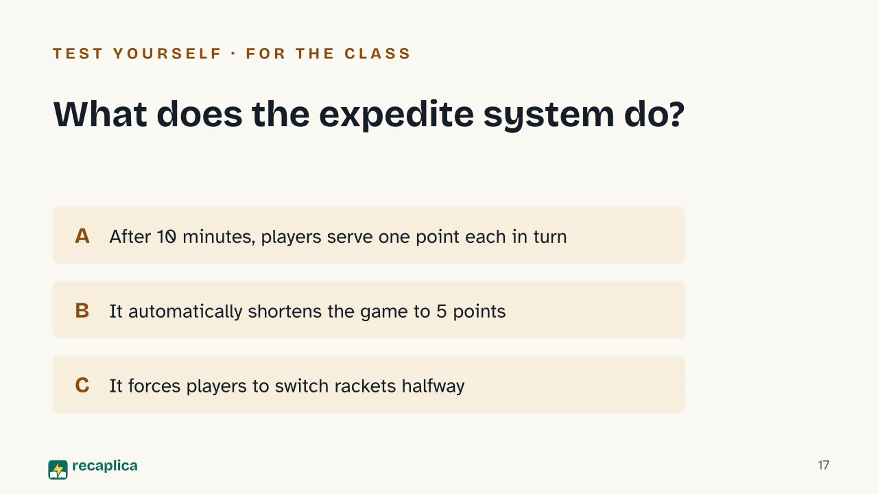 Slide 17 of the presentation on Table Tennis Rules: What does the expedite system do?
