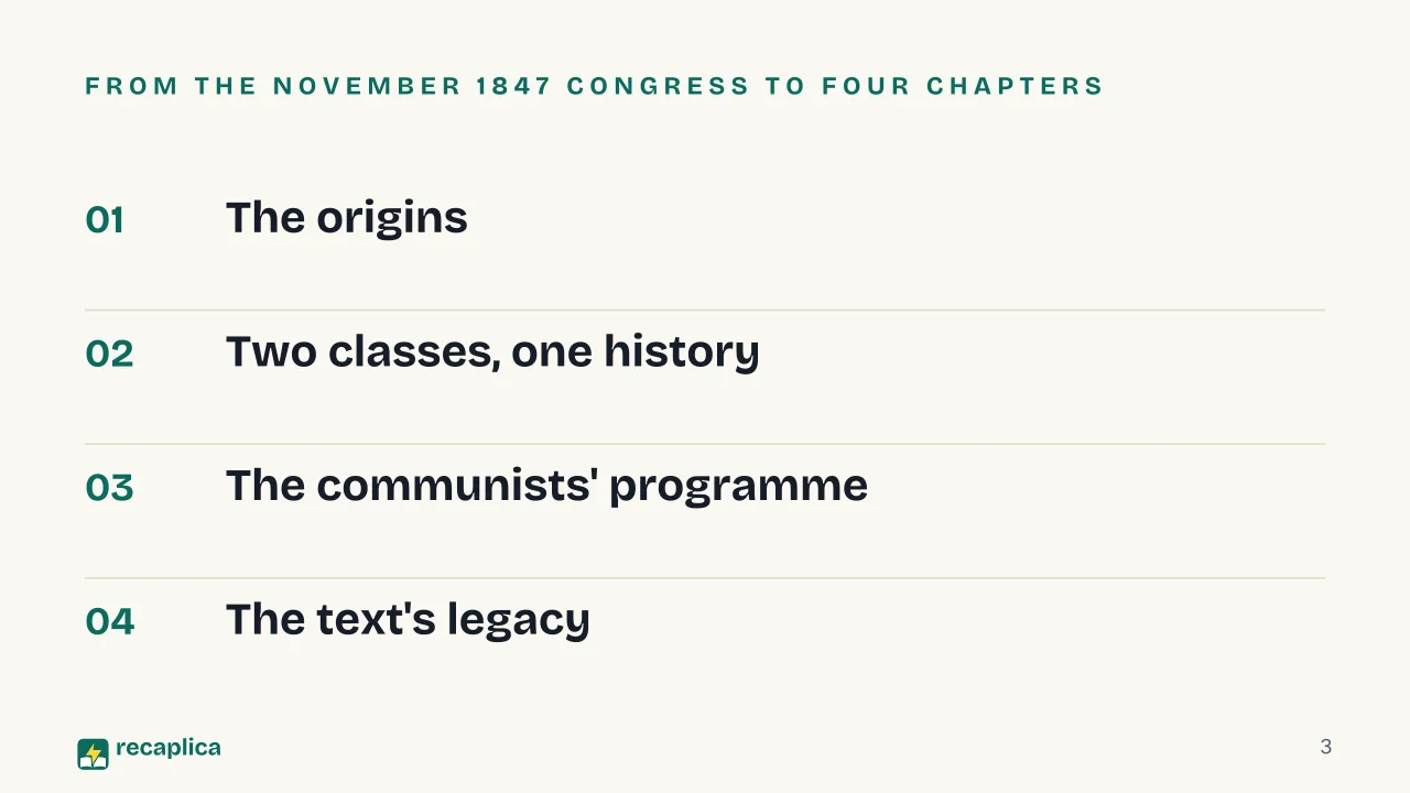 Slide 3 of the presentation on Communist Manifesto: From the November 1847 congress to four chapters