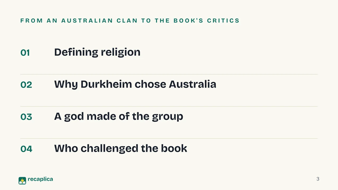 Slide 3 of the presentation on The Elementary Forms of Religious Life: From an Australian clan to the book's critics