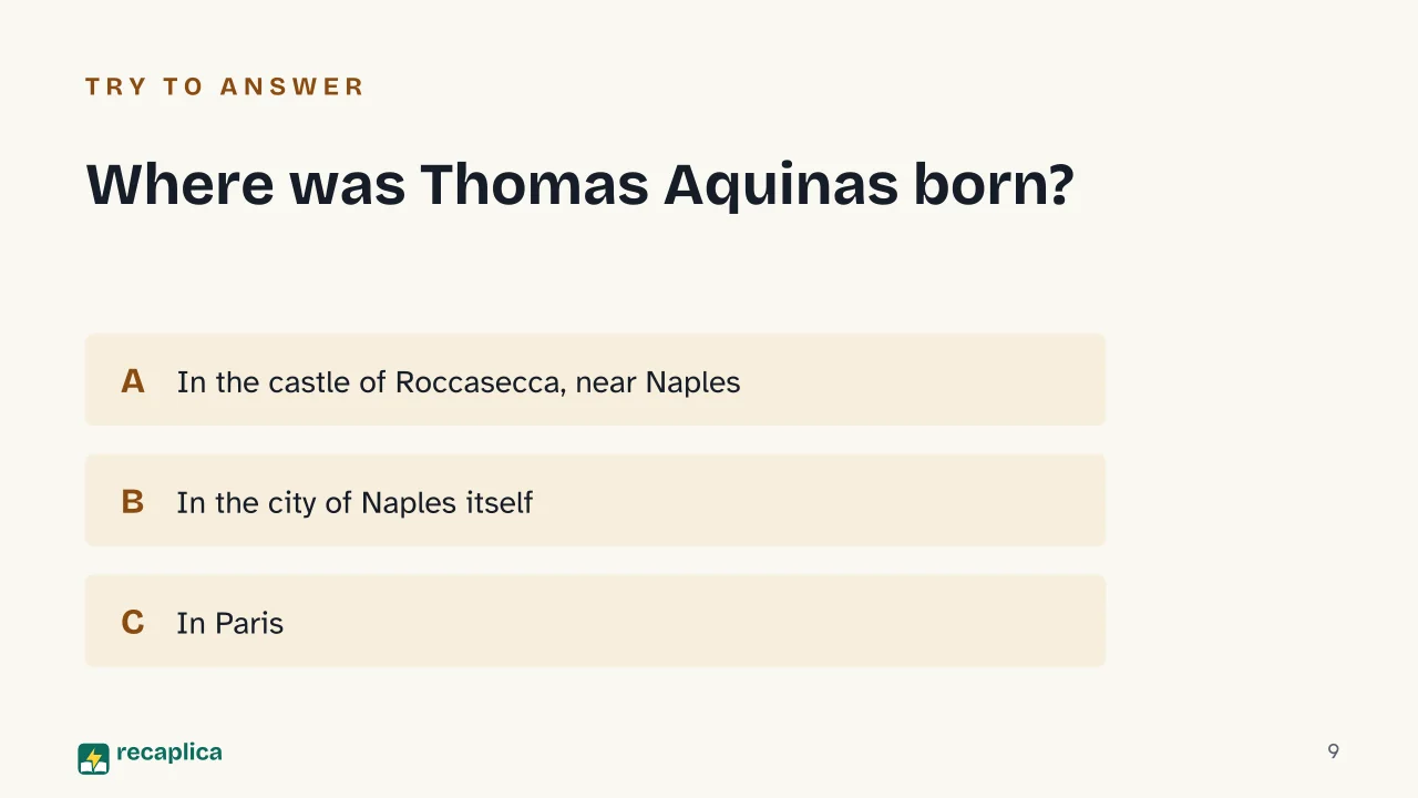 Slide 9 of the presentation on Thomas Aquinas: Where was Thomas Aquinas born?