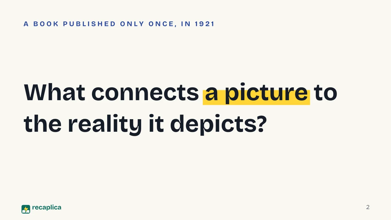 Slide 2 of the presentation on Tractatus Logico-Philosophicus: What connects a picture to the reality it depicts?