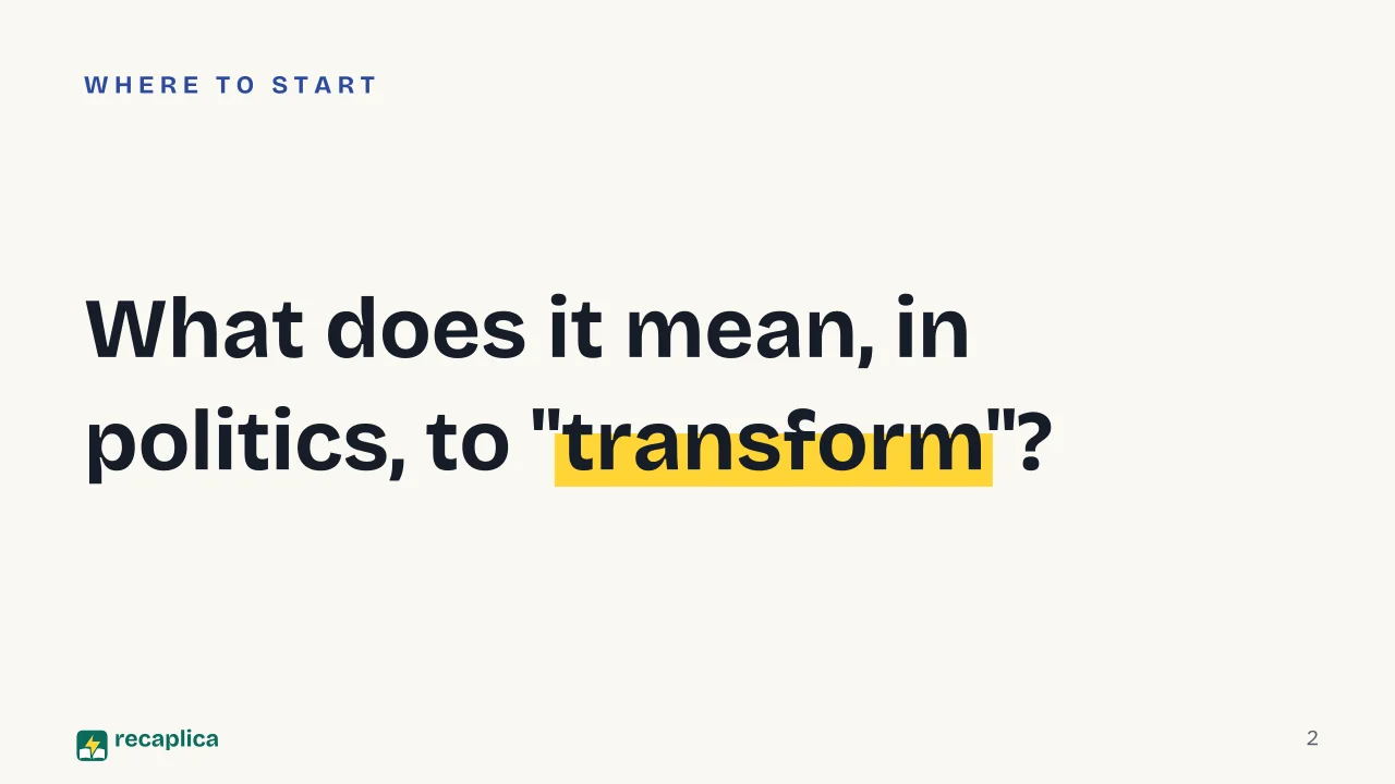 Slide 2 of the presentation on Trasformismo: What does it mean, in politics, to "transform"?