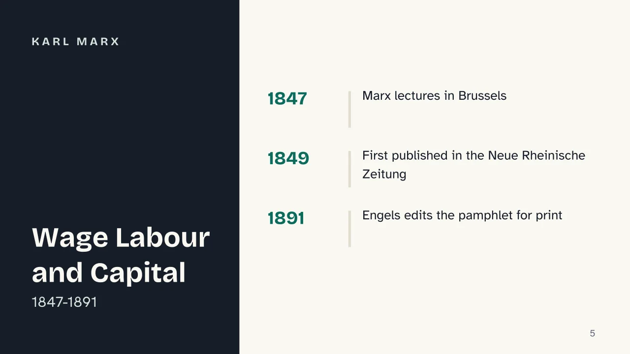 Slide 5 of the presentation on Wage Labour and Capital: Karl Marx