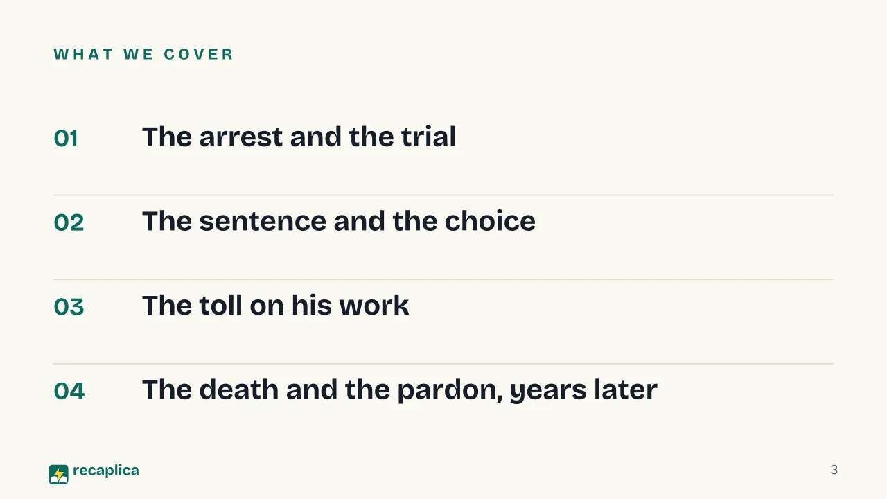 Slide 3 of the presentation on Was Alan Turing Gay? The 1952 Conviction, Chemical Castration and Pardon: What we cover