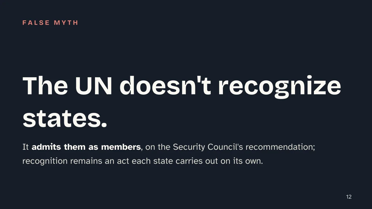 Slide 12 of the presentation on The World Map: The UN doesn't recognize states.