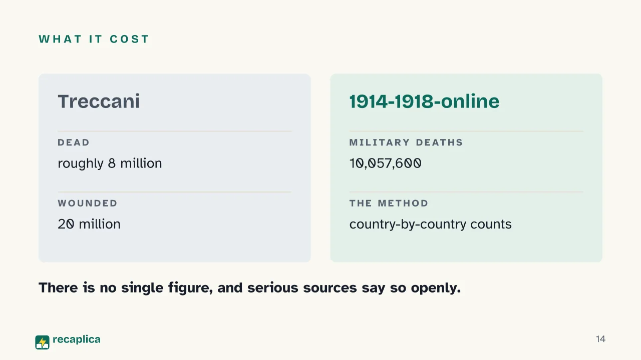 Slide 14 of the presentation on World War 1: What it cost