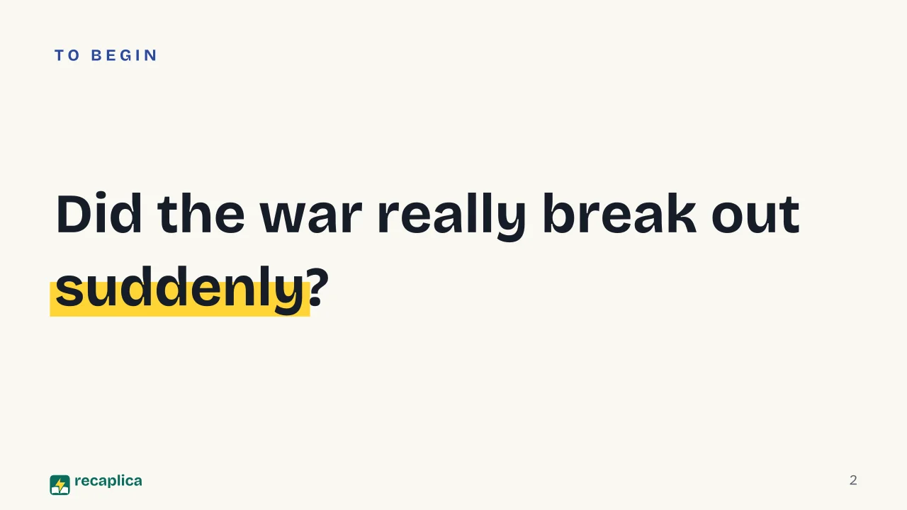 Slide 2 of the presentation on World War 2: Did the war really break out suddenly?