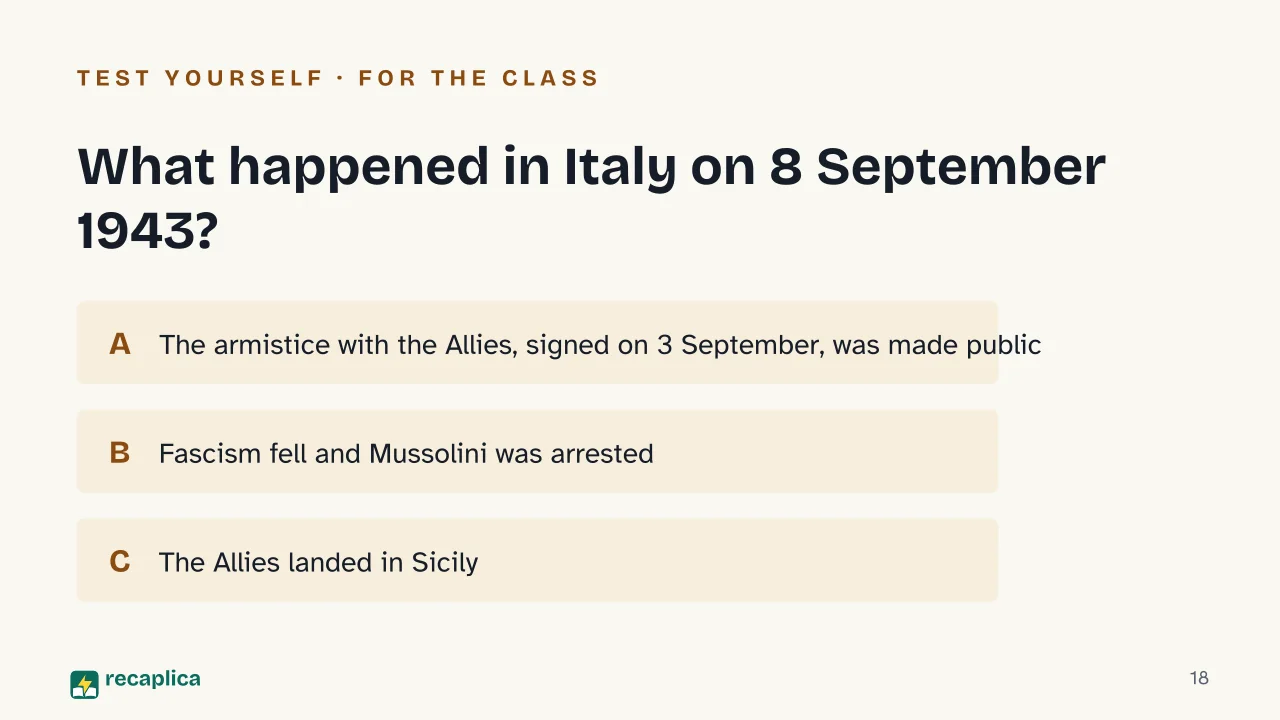 Slide 18 of the presentation on World War 2: What happened in Italy on 8 September 1943?