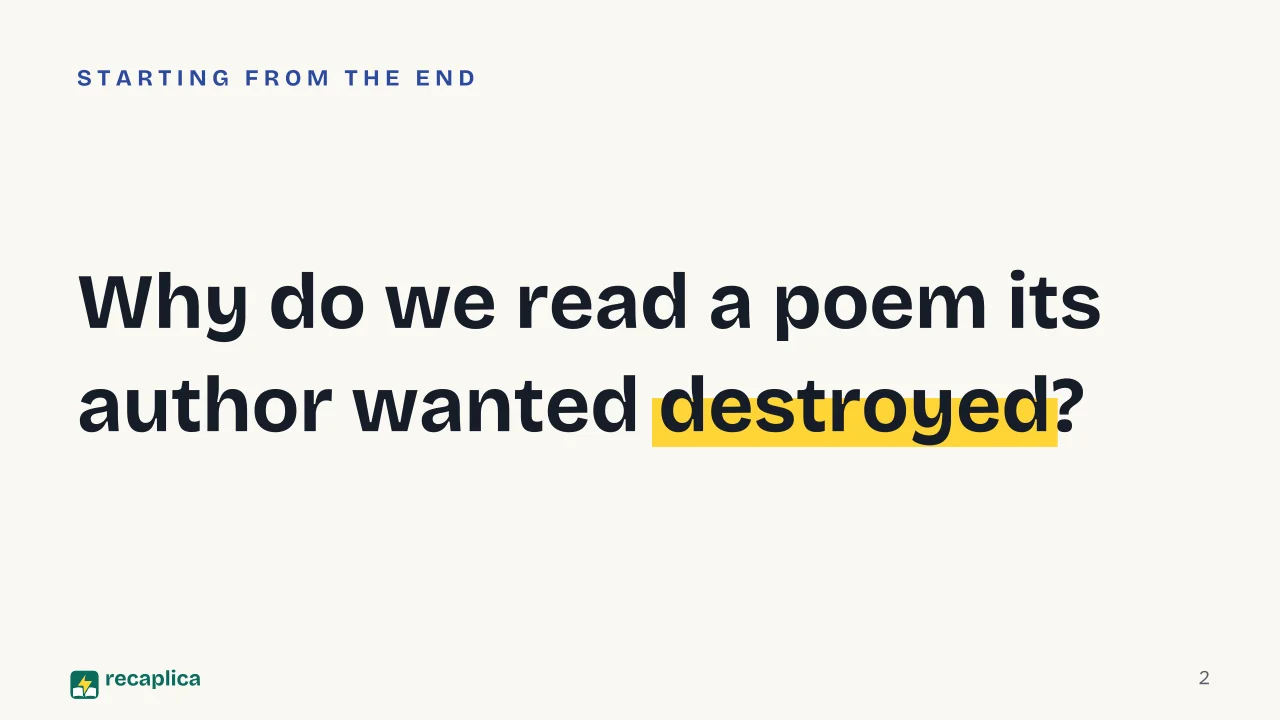 Slide 2 of the presentation on The Aeneid by Virgil: Why do we read a poem its author wanted destroyed?