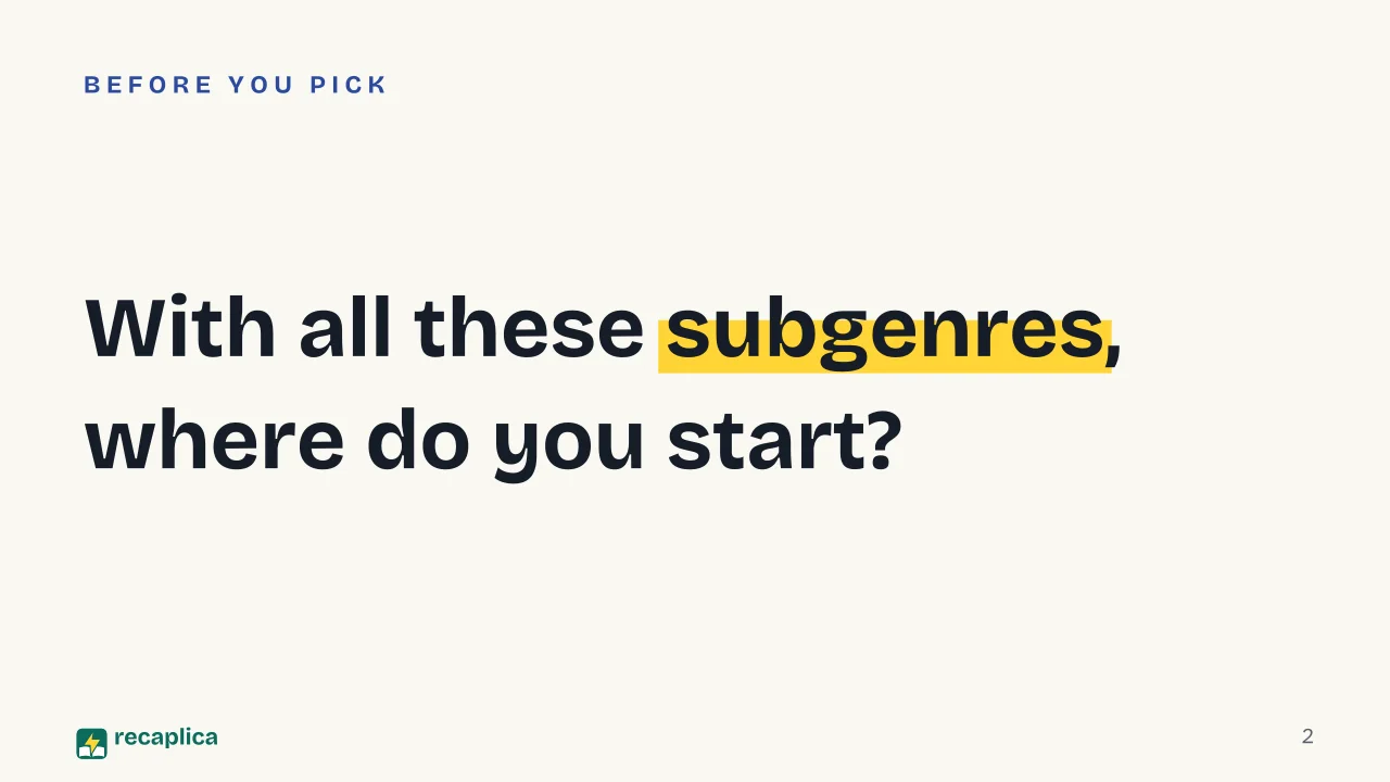 Slide 2 of the presentation on Best Dark Romance Books: With all these subgenres, where do you start?