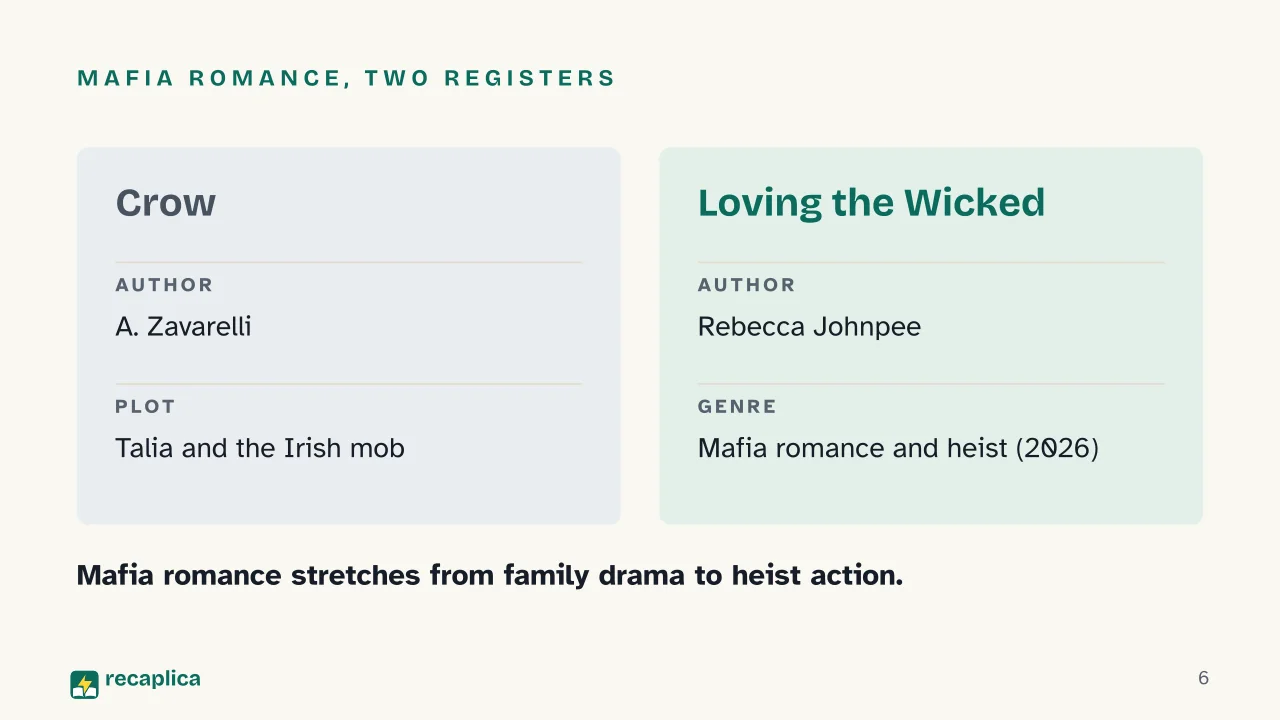 Slide 6 of the presentation on Best Dark Romance Books: Mafia romance, two registers