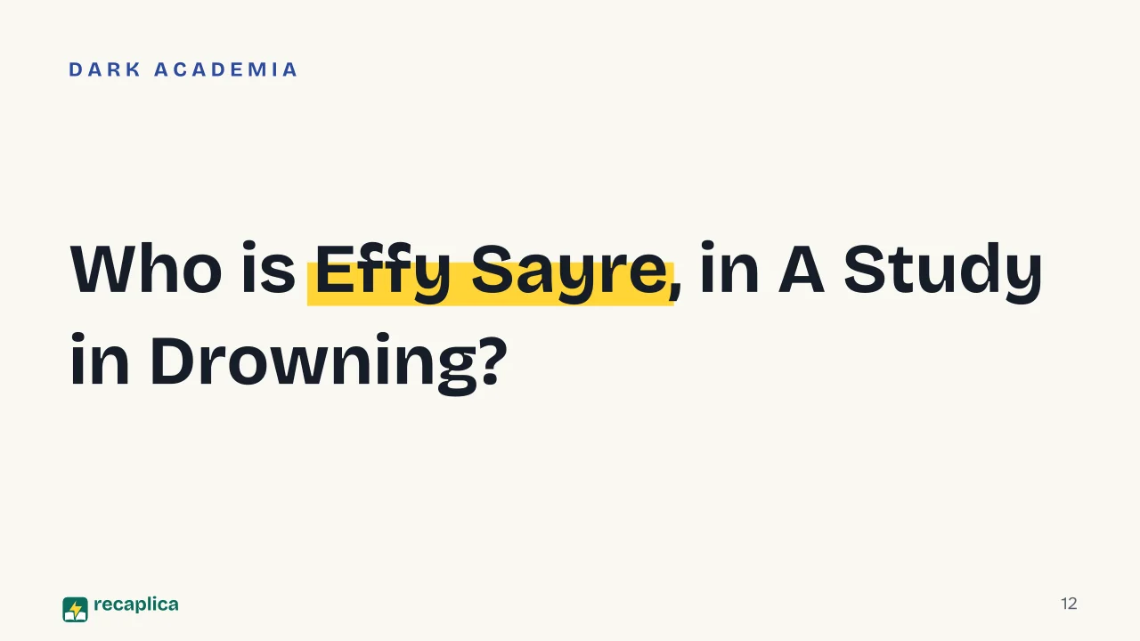 Slide 12 of the presentation on Best Dark Romance Books: Who is Effy Sayre, in A Study in Drowning?