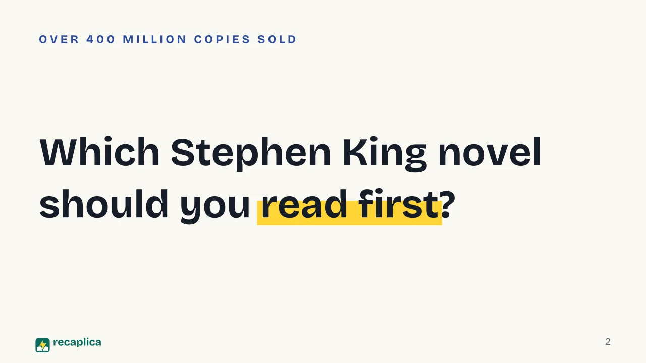 Slide 2 of the presentation on Best Stephen King Books: Which Stephen King novel should you read first?