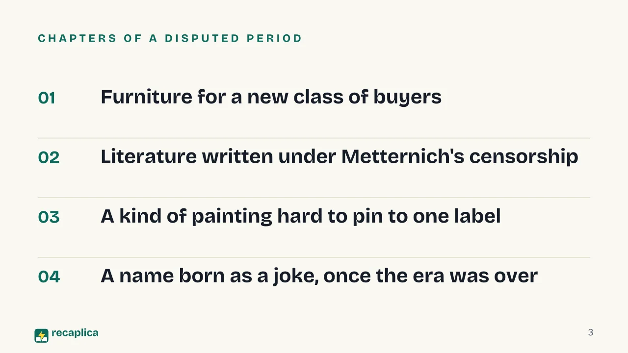 Slide 3 of the presentation on What Is Biedermeier? The Style and Period Behind the Name: Chapters of a disputed period