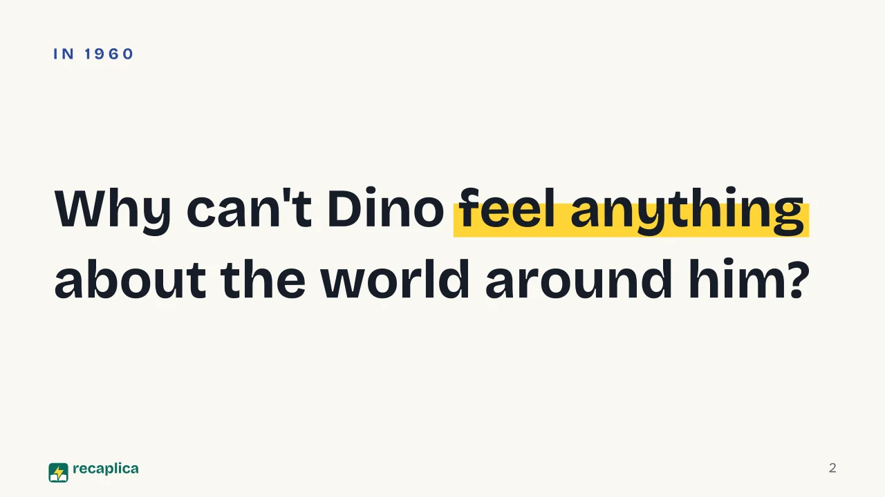 Slide 2 of the presentation on Boredom by Alberto Moravia: Why can't Dino feel anything about the world around him?