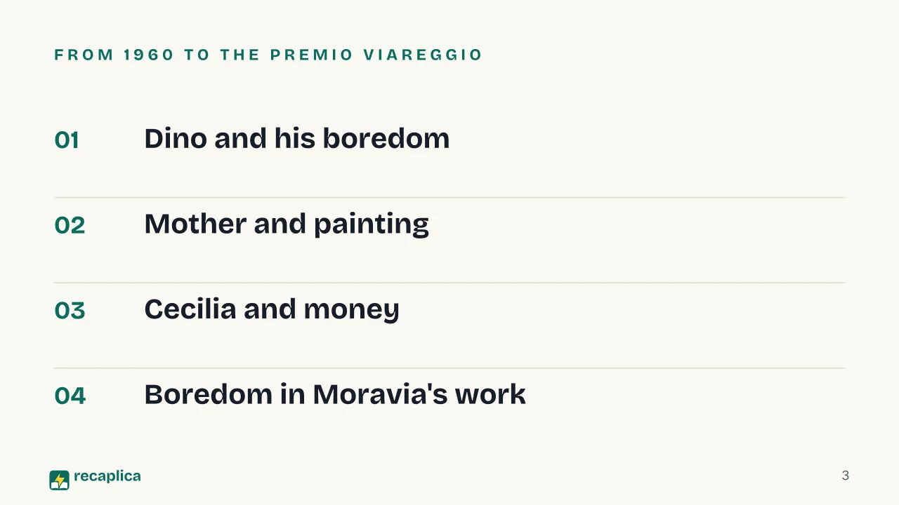 Slide 3 of the presentation on Boredom by Alberto Moravia: From 1960 to the Premio Viareggio