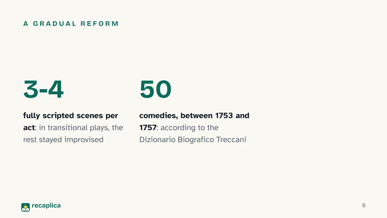 Slide 6 of the presentation on Carlo Goldoni: A gradual reform