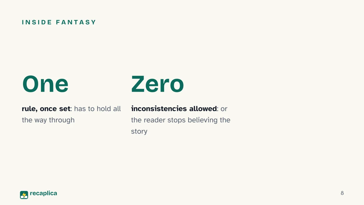 Slide 8 of the presentation on How to Choose a Genre for Writing a Story: Inside fantasy