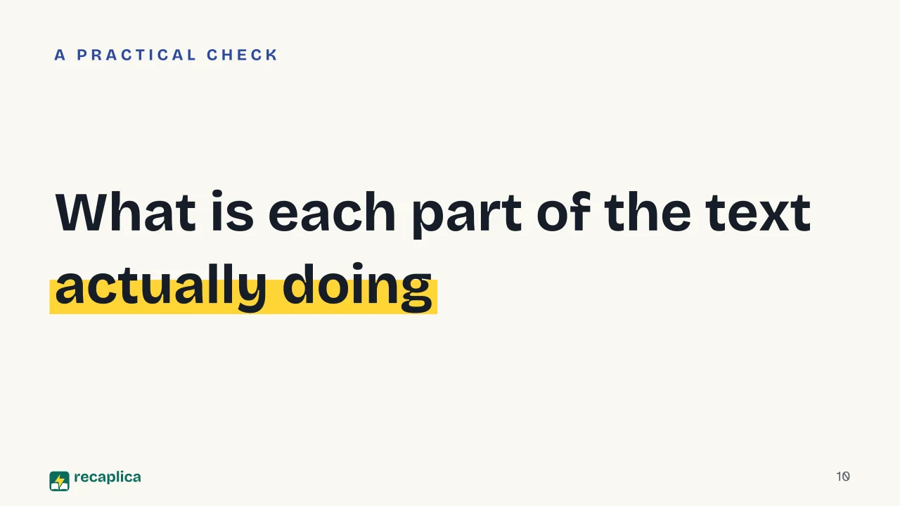 Slide 10 of the presentation on How to Choose a Genre for Writing a Story: What is each part of the text actually doing