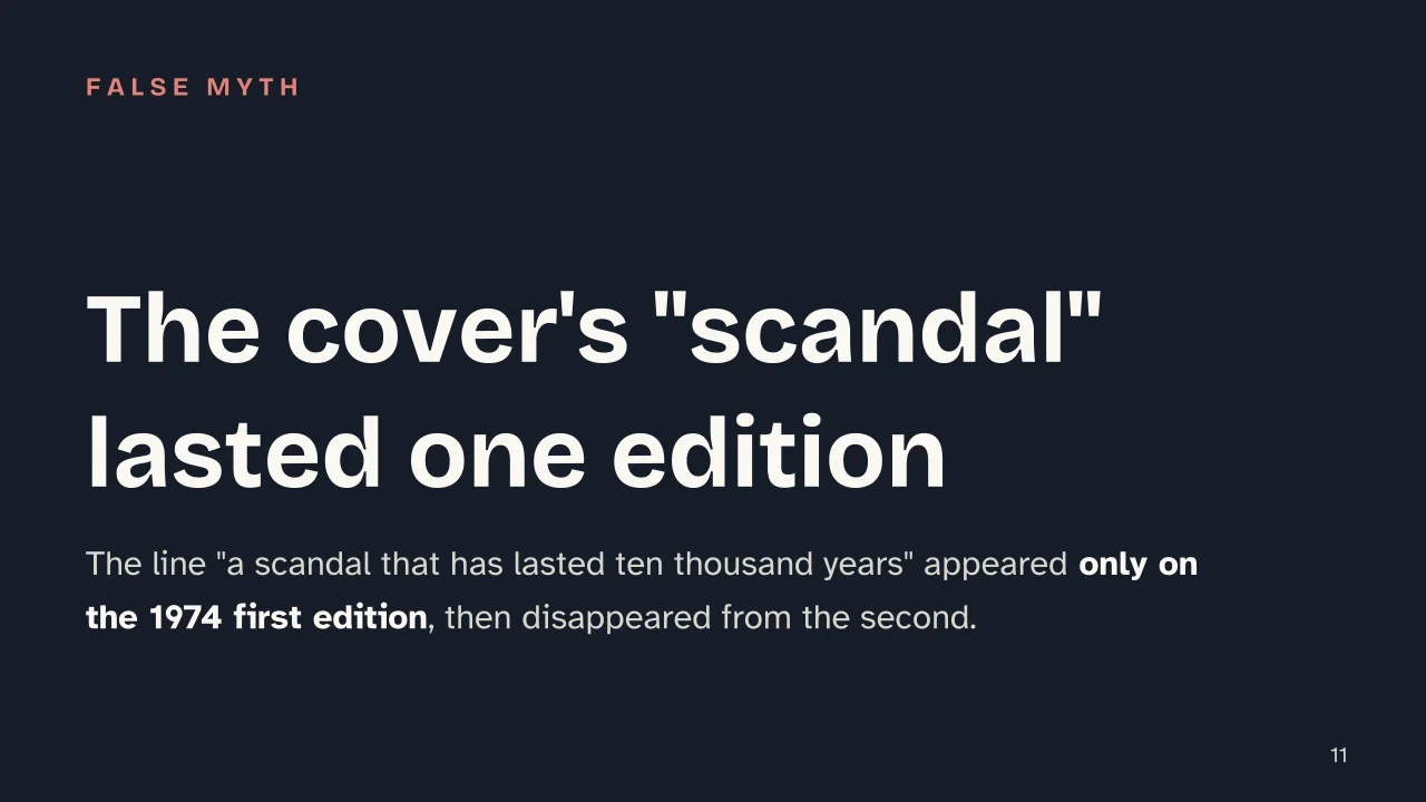 Slide 11 of the presentation on Elsa Morante's History: The cover's "scandal" lasted one edition