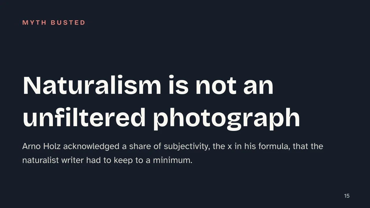 Slide 15 of the presentation on Gerhart Hauptmann: Naturalism is not an unfiltered photograph