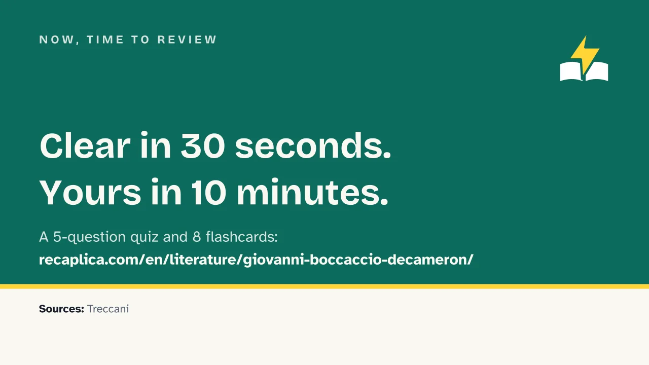 Slide 15 of the presentation on Giovanni Boccaccio and the Decameron: Now, time to review
