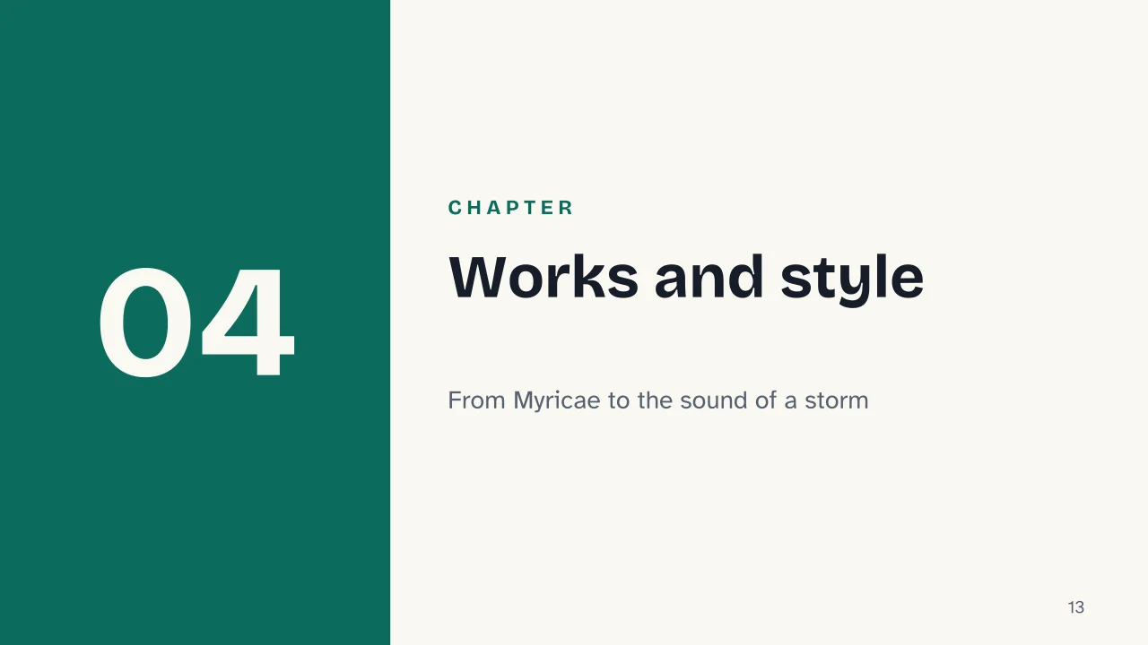 Slide 13 of the presentation on Giovanni Pascoli: Chapter 04: Works and style