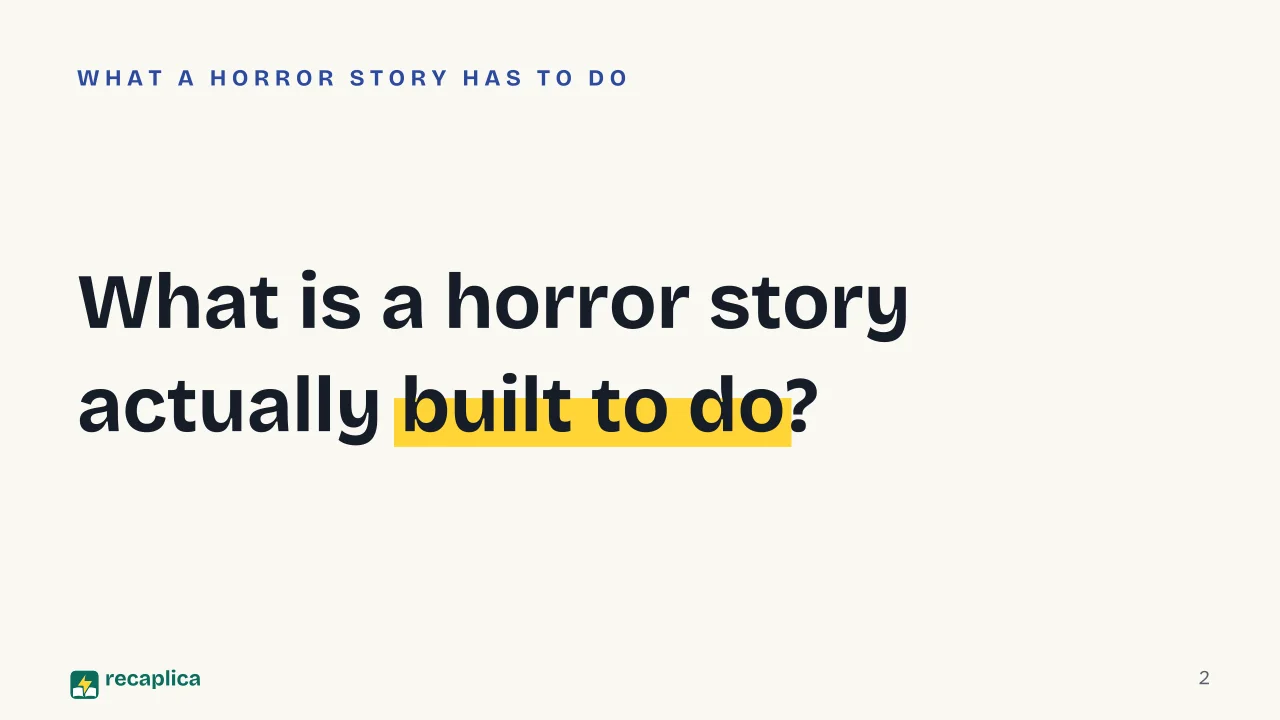 Slide 2 of the presentation on Horror Fiction: What is a horror story actually built to do?