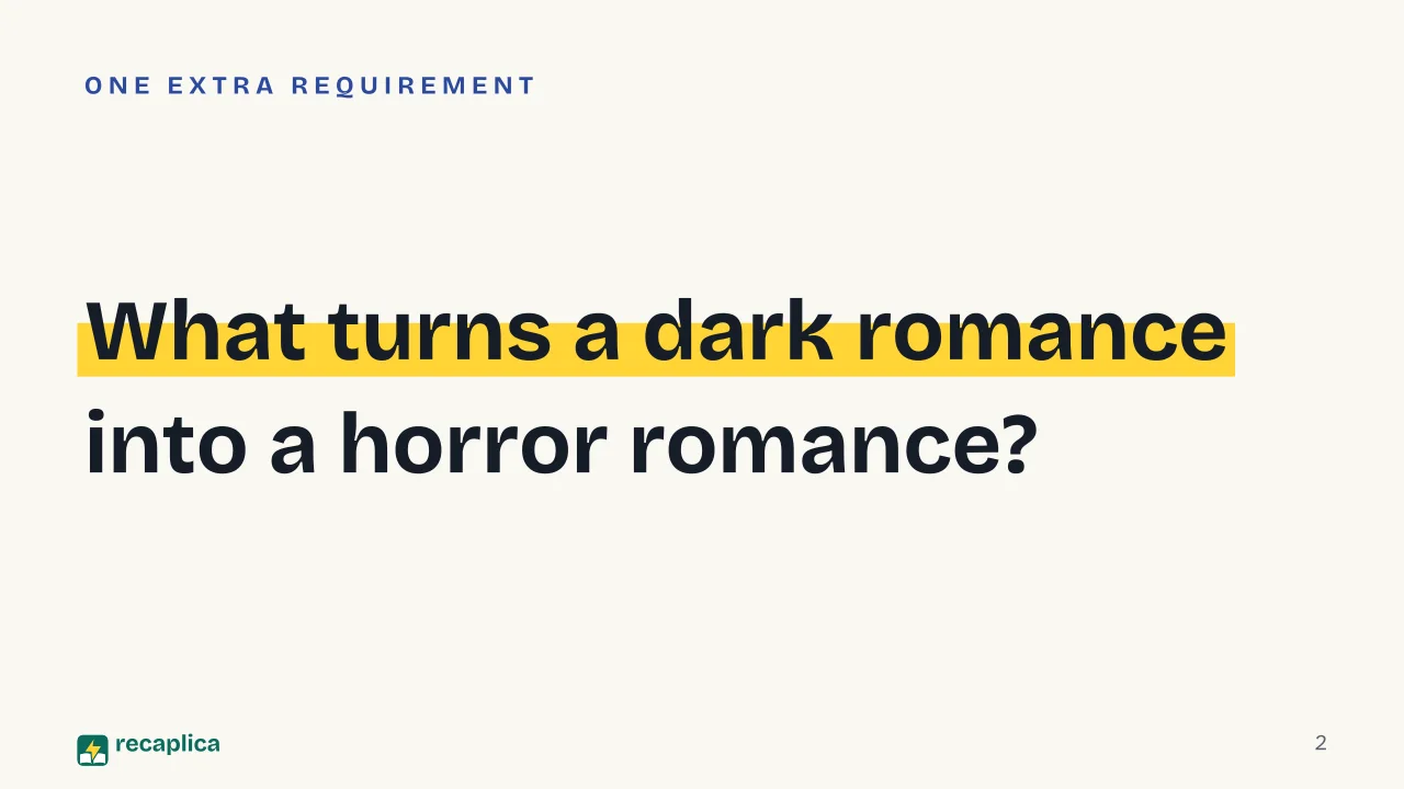 Slide 2 of the presentation on Horror Romance: What turns a dark romance into a horror romance?