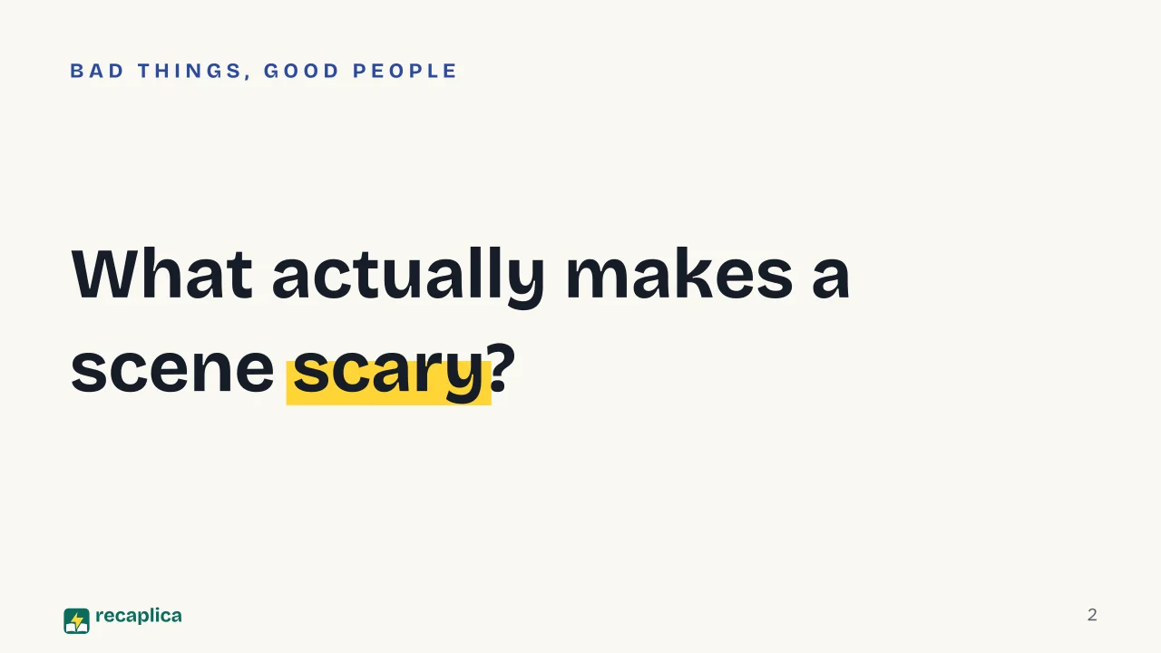 Slide 2 of the presentation on How to Write a Horror Story: What actually makes a scene scary?