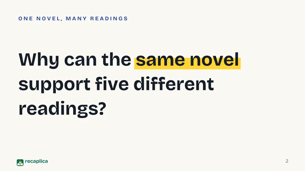 Slide 2 of the presentation on Literary Criticism: Why can the same novel support five different readings?