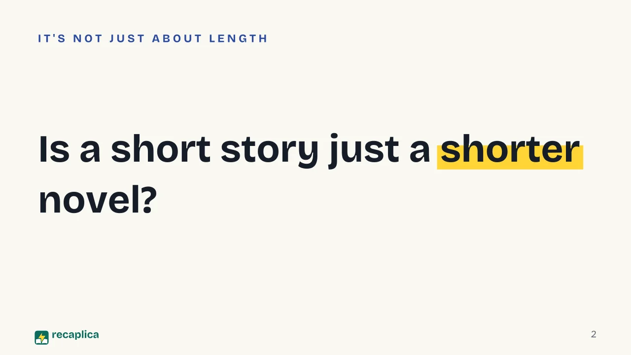 Slide 2 of the presentation on Literary Genres: Is a short story just a shorter novel?