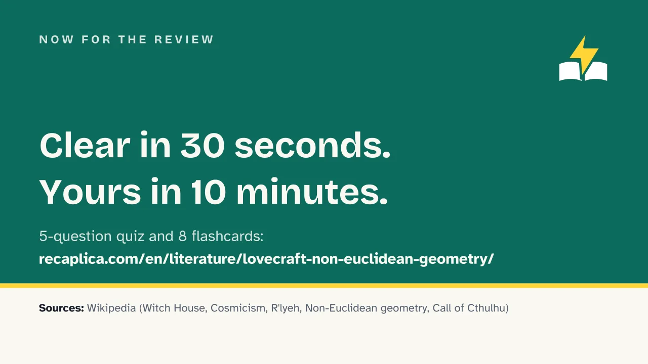 Slide 15 of the presentation on Lovecraft Non-Euclidean Geometry: Now for the review