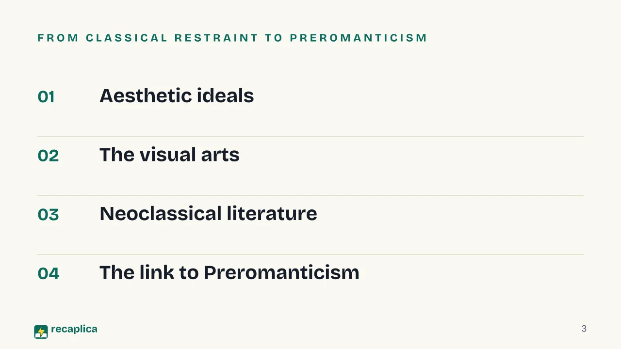 Slide 3 of the presentation on What Is Neoclassicism? The Movement in Art and Literature: From classical restraint to Preromanticism