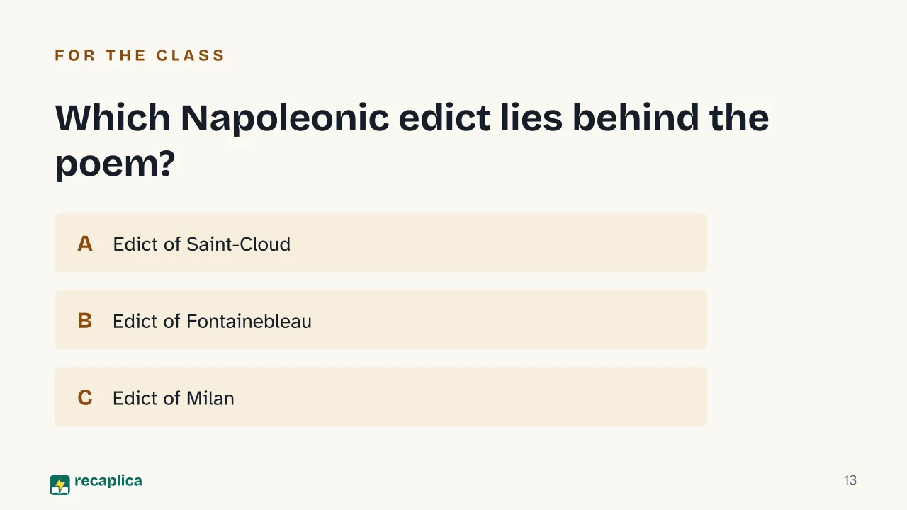 Slide 13 of the presentation on Of the Sepulchres: Which Napoleonic edict lies behind the poem?
