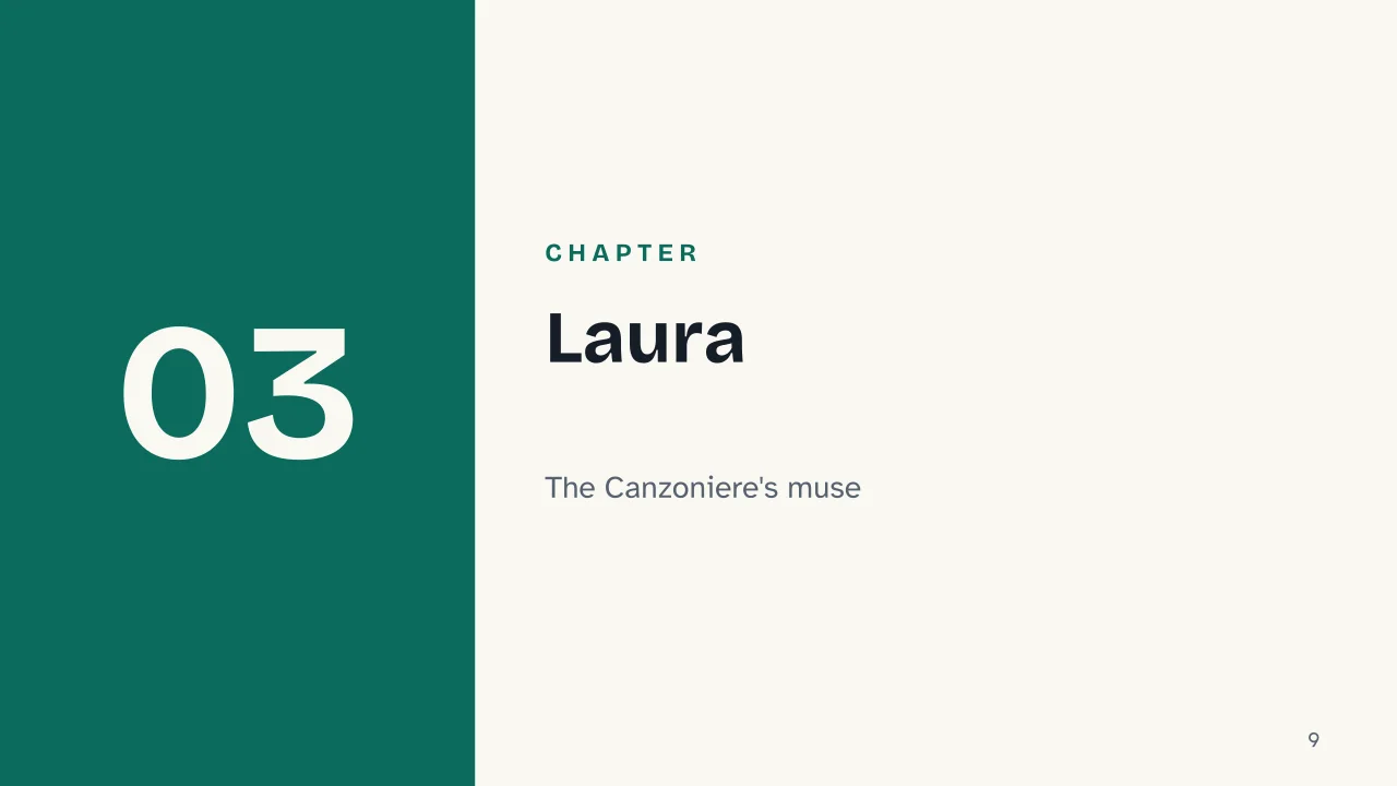 Slide 9 of the presentation on Petrarch and the Canzoniere: Chapter 03: Laura