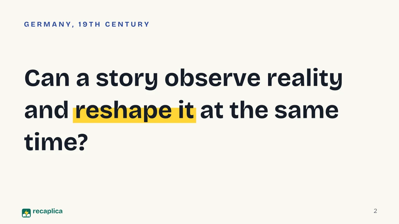 Slide 2 of the presentation on What Is Poetic Realism? Germany's 19th-Century Literary Movement: Can a story observe reality and reshape it at the same time?